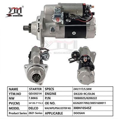 Μίζα Εκσκαφέα 24V 5.5KW 11T για Doosan DX220-9C Κινητήρα DL06 Τύπου Delco OE 19080025 8200222 Μηχανή Εκκίνησης Βαρέως Τύπου