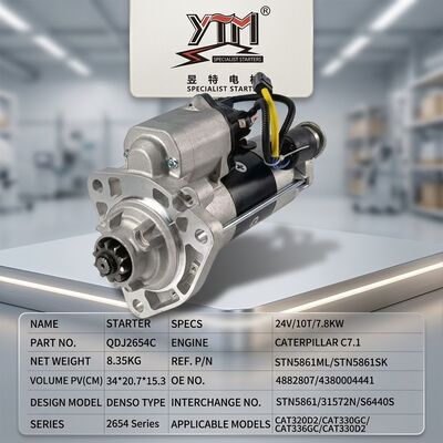 Μίζα Μηχανήματος Βαρέως Τύπου QDJ2654C 24V 7.8KW 10T 4882807 4380004441 STN5861ML STN5861SK 31572N για Εκσκαφέα C7.1