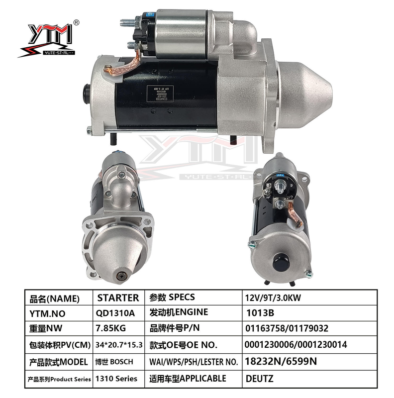 12V 3.0KW 9T Starter Motor 0001230006 0001230014 Lester 18232N 6599N for Deutz 1013B Engine